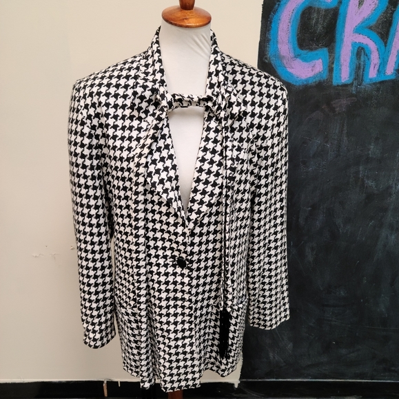 Vintage Houndstooth Fringe Tie Front Jacket - Picture 2 of 13